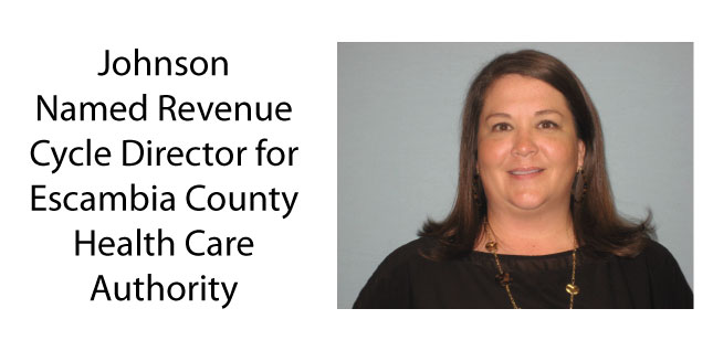 Johnson Named Revenue Cycle DirectorPicture of Kathy Johnson smiling. Picture says:
Johnson Named Revenue Cycle Director for Escambia County Health Care Authority