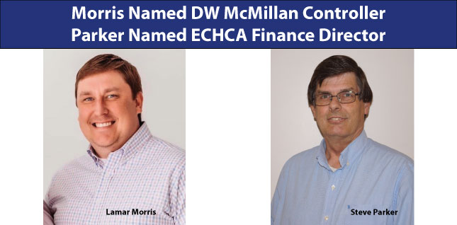 Escambia County Healthcare Authority (ECHCA) Announces Lamar Morris, D.W. McMillan Memorial Hospital Controller and Steve Parker, Finance Director for the ECHCA Health System.Picture of Lamar Morris and Steve Parker smiling. Picture says:
Morris Named DW Mcmillan Controller
Parker Named ECHCA Finance Direstor