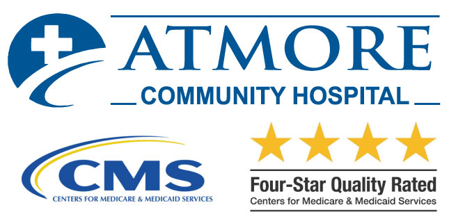 Atmore Community Hospital Receives 4-Star Rating from CMS.Graphic that says:
(+) Atomore ATMORE COMMINOTY Hospital
CMS
Centers For Medicine Services
(four- star Quality Rated
Centers for Medicare ( Medicaid Services