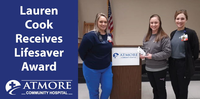 Lauren Cook Receives Lifesaver AwardLauren Cook Receives Lifesaver Award from Holly Gipson (L) and Ashley Strawbridge (R)